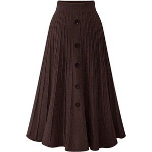 Women's High Waist A-Line Pleated Knitted Skirt, Brown